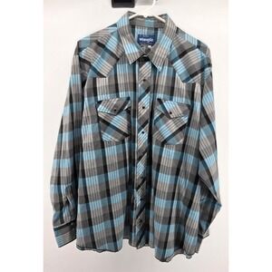 Vtg. Wrangler BIG MAN Men's Shirt 1X  Pearl Snaps Blue Grey